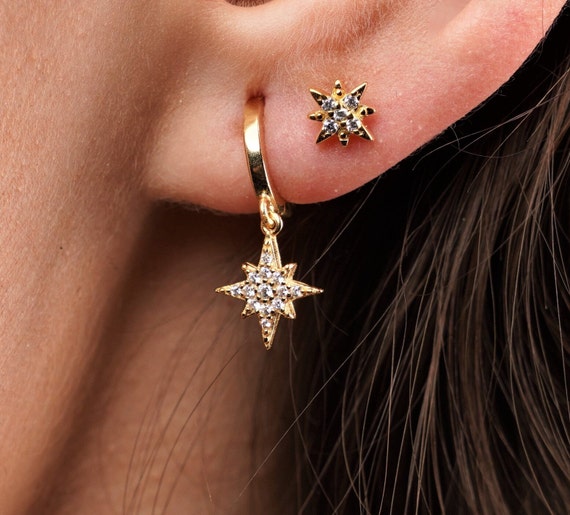 Star Hoop Earrings Star Earrings Gold Star Hoops Huggie - Etsy