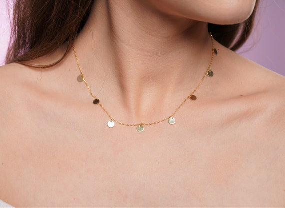Gold Coin Necklace Gold Disc Choker Coin Necklace Gold Etsy
