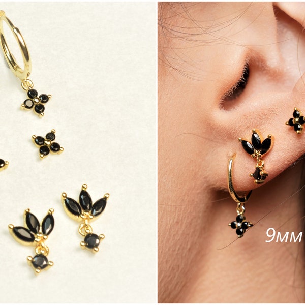 SET black earrings - gift set earrings - dainty earrings - gold hoop earrings - gift for her