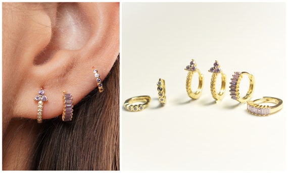 Violet Earrings Set of 3 Earrings Dainty Hoop Earrings Etsy Ireland