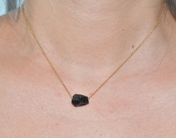Black Tourmaline Necklace Black Tourmaline Silver Necklace Raw