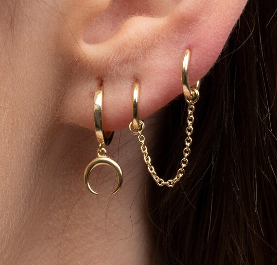 Gold moon hoop on sale earrings