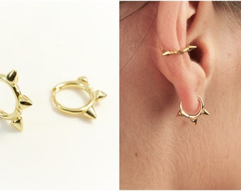 spike huggie hoops - spike hoop earrings -  mini spike earrings - gold spike earrings - Silver spike earrings
