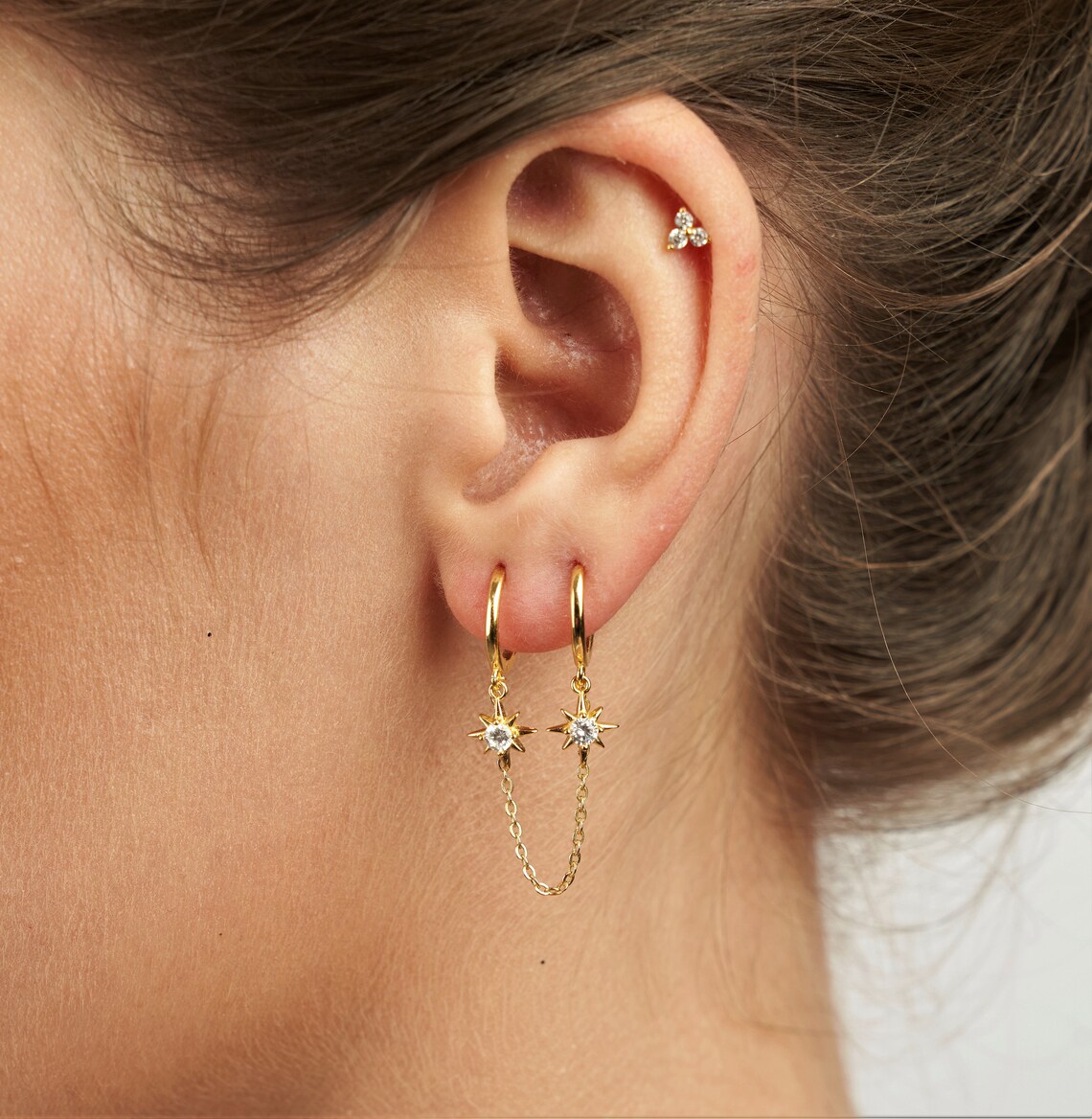 Double Piercing Earring Huggie hoops gold Handcuff Etsy