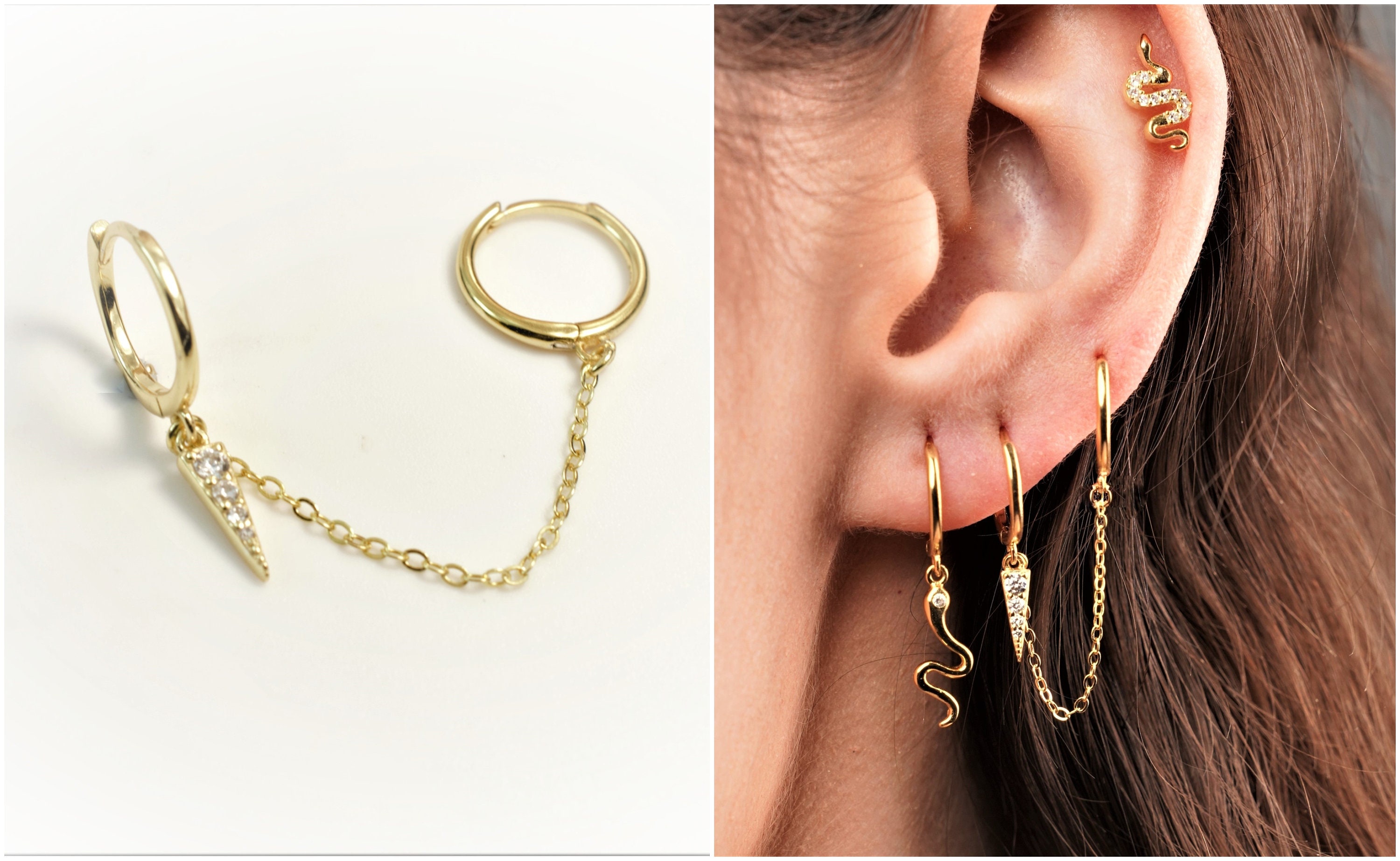 Double chain huggie on sale earrings
