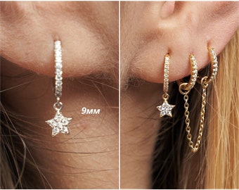 Gold star earrings - star dangle earrings - star huggie earrings - celestial earrings - star hoops