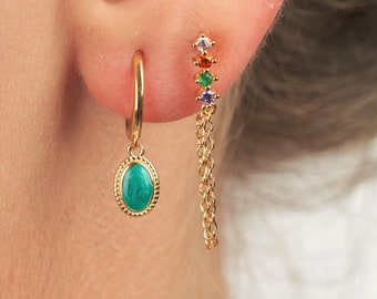 Green earrings - green hoop earrings - dainty hoops - gold huggie earrings - gold earrings - Gift for women