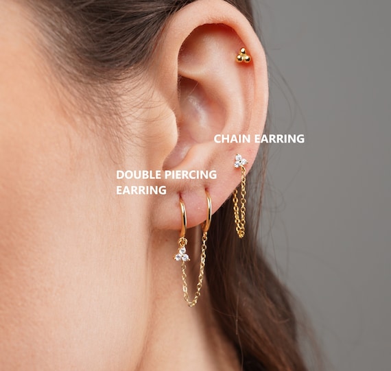 DANGER | Double Pierced Two Hole Huggie Chain Earrings – Lady Ru