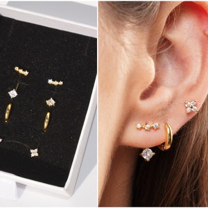 SET earrings - ear jacket -  set of 3 earrings - hoop earrings - stud earrings - hypoallergenic hoop earrings