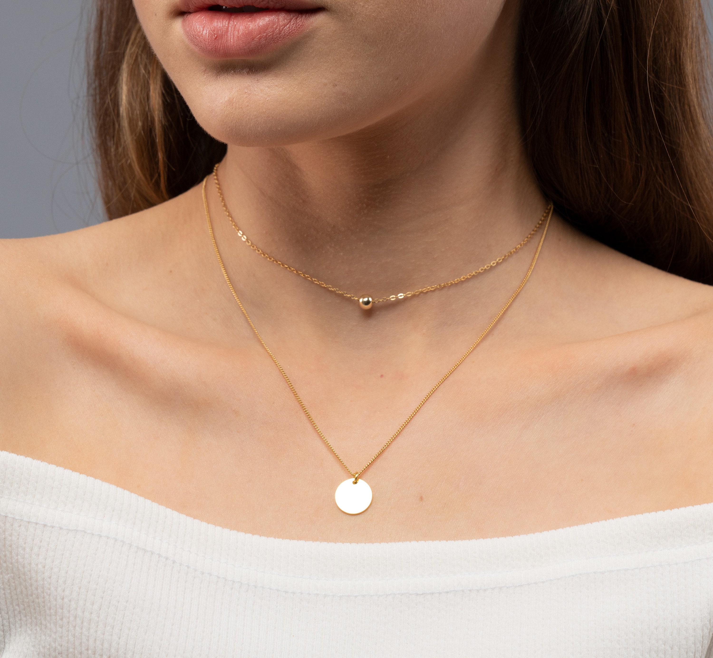 Gold Plated Disc Pendant Layered Necklace in 2023  Disc pendant, Layered  necklaces, Wide choker necklace