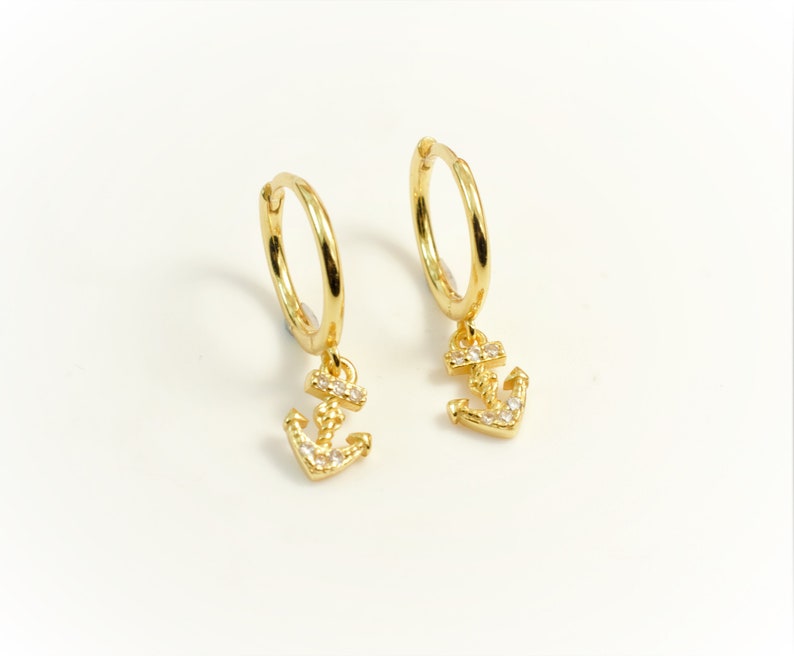 Gold Anchor Earrings Anchor Earrings Anchor Hoop Earrings Etsy