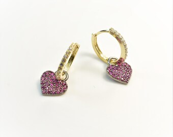 heart hoop Earrings - gold earrings - red heart earrings - heart hoops - heart hoop earrings