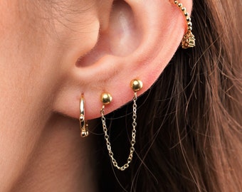 Double chain Earring - two stud chain earrings - double piercing earring