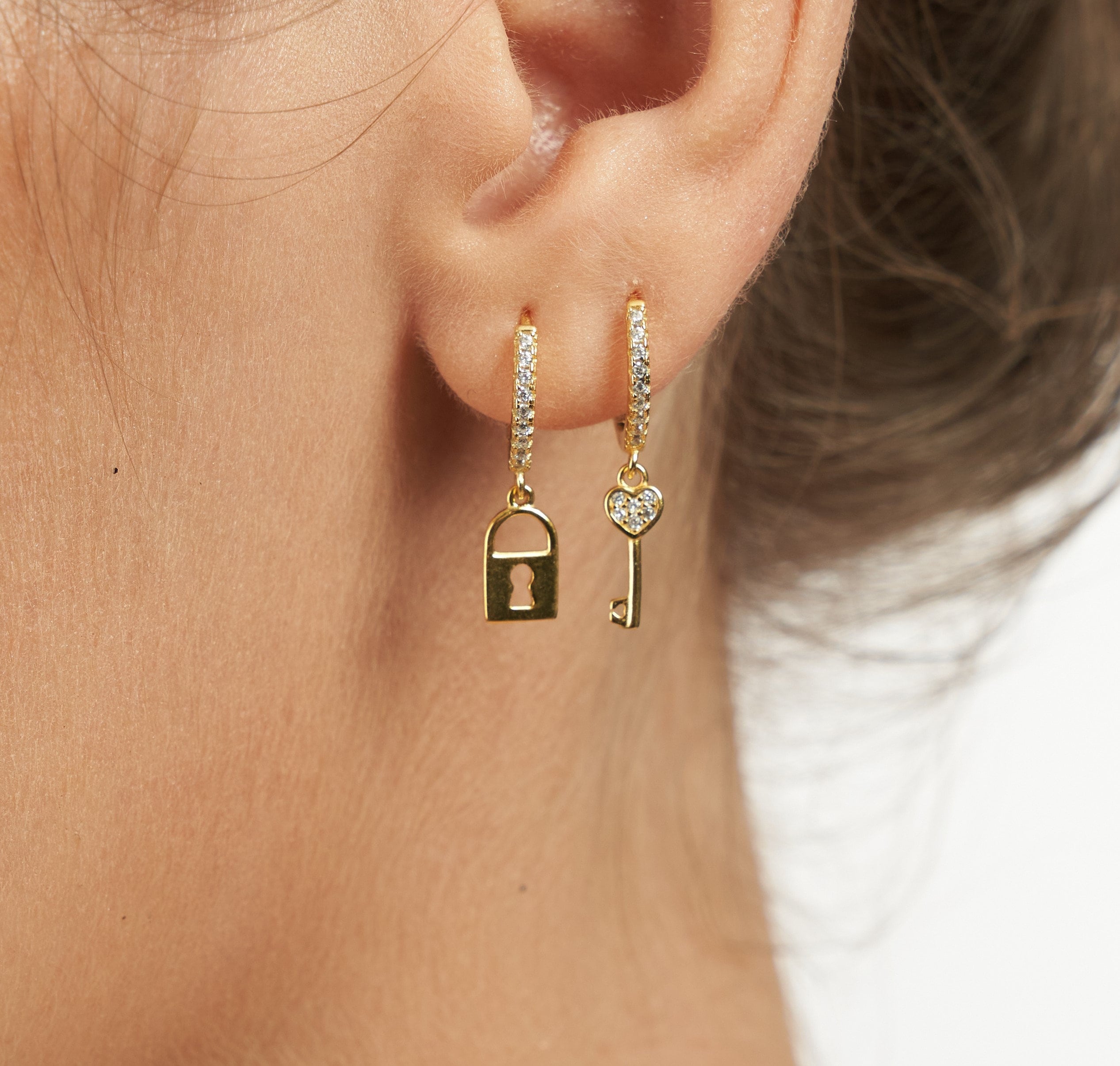 Pave Lock and Key Stud Earrings | Caitlyn Minimalist