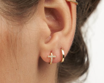 Cross earrings - Cross hoop earrings - Dainty hoops - gold earrings - tiny hoop earrings - small hoops