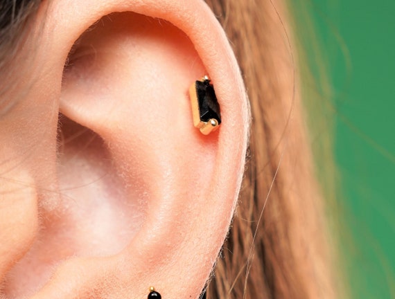 Cartilage Black Earring Black Earrings Black Stud Earrings Etsy