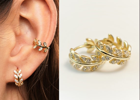 Leaf hoop earrings deals