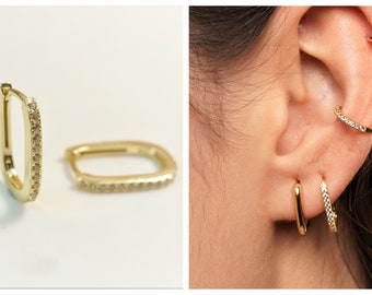 Rectangle earrings | Gold hoops | Oblong earring hoops | Rectangle gold hoops | Silver hoops | Dainty hoops