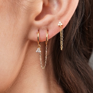 Double piercing earring - huggie hoops - handcuff hoop earrings - Chain Earrings