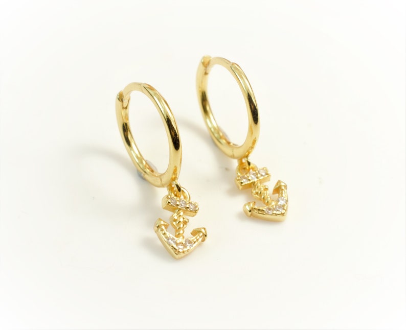 Gold Anchor Earrings Anchor Earrings Anchor Hoop Earrings Etsy