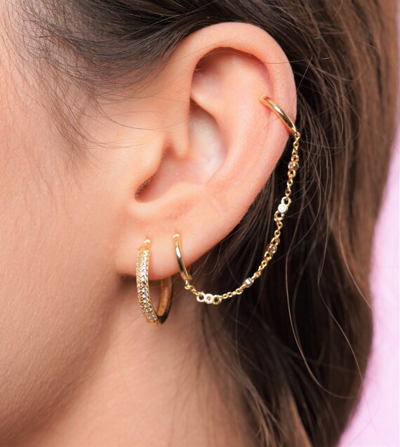Gold Piercing Earring Huggie Hoops Gold Handcuff Hoop Earrings