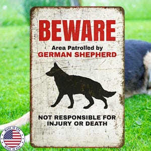 Beware German Shepherd Sign - 8x12 Rustic Metal Warning Sign, UV Resistant Dog Security Decor, Yard or Home Protection Gift