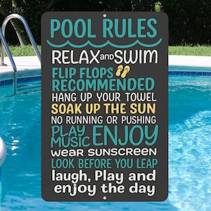 Pool Rules Metal Sign, Cute Pool Sign, Summer Wall Decor, 8x12 Aluminum Sign, UV Resistant Outdoor Sign, Spring Decor
