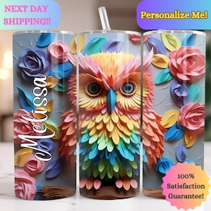 Personalized Colorful 3D Owl Tumbler, Personalized Glitter Owl Tumbler Gift For Women, Cute Owl Tumbler with Name, Glitter Owl Gift for Her