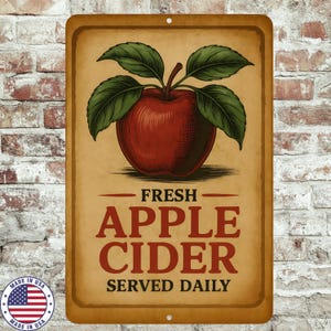 Fresh Apple Cider Metal Sign – 8x12 Vintage Farmhouse Wall Decor, UV Resistant Sublimated Fall Kitchen or Porch Decoration
