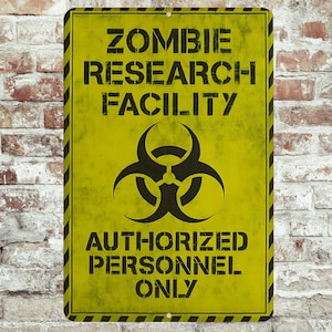 Zombie Research Facility Metal Sign - 8x12 Warning Sign for Horror Fans, Gamers & Halloween Decor, Outdoor Sign