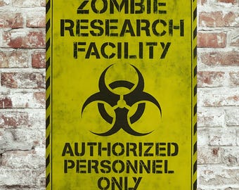 Zombie Research Facility Metal Sign - 8x12 Warning Sign for Horror Fans, Gamers & Halloween Decor, Outdoor Sign