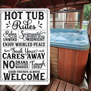 Dekoratives Aluminium-Whirlkissen-Schild Metall-Jacquary-Schild Hot Wanne Regeln Veranda-Schild Terrasse-Schild für Haus oder Airbnb, kleines Wohndekor, kleines Haus