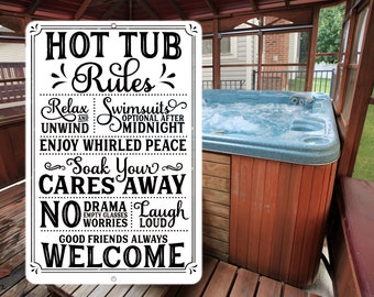 Aluminium-dekoratives Hot Tub-Zeichen Metall-Whirlpool-Zeichen Hot Tub Regeln Veranda-Zeichen Patio-Zeichen für Zuhause oder Airbnb