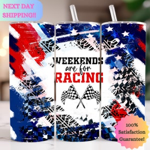 Vaso de carreras, los fines de semana son para carreras, rojo, blanco y azul, regalo personalizado del Día del Padre del vaso de carreras de 20 oz