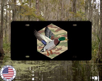 Camo Duck License Plate | Mallard Hunting Vanity Tag | Waterfowl Car Plate | Country Truck Accessory | Made in USA