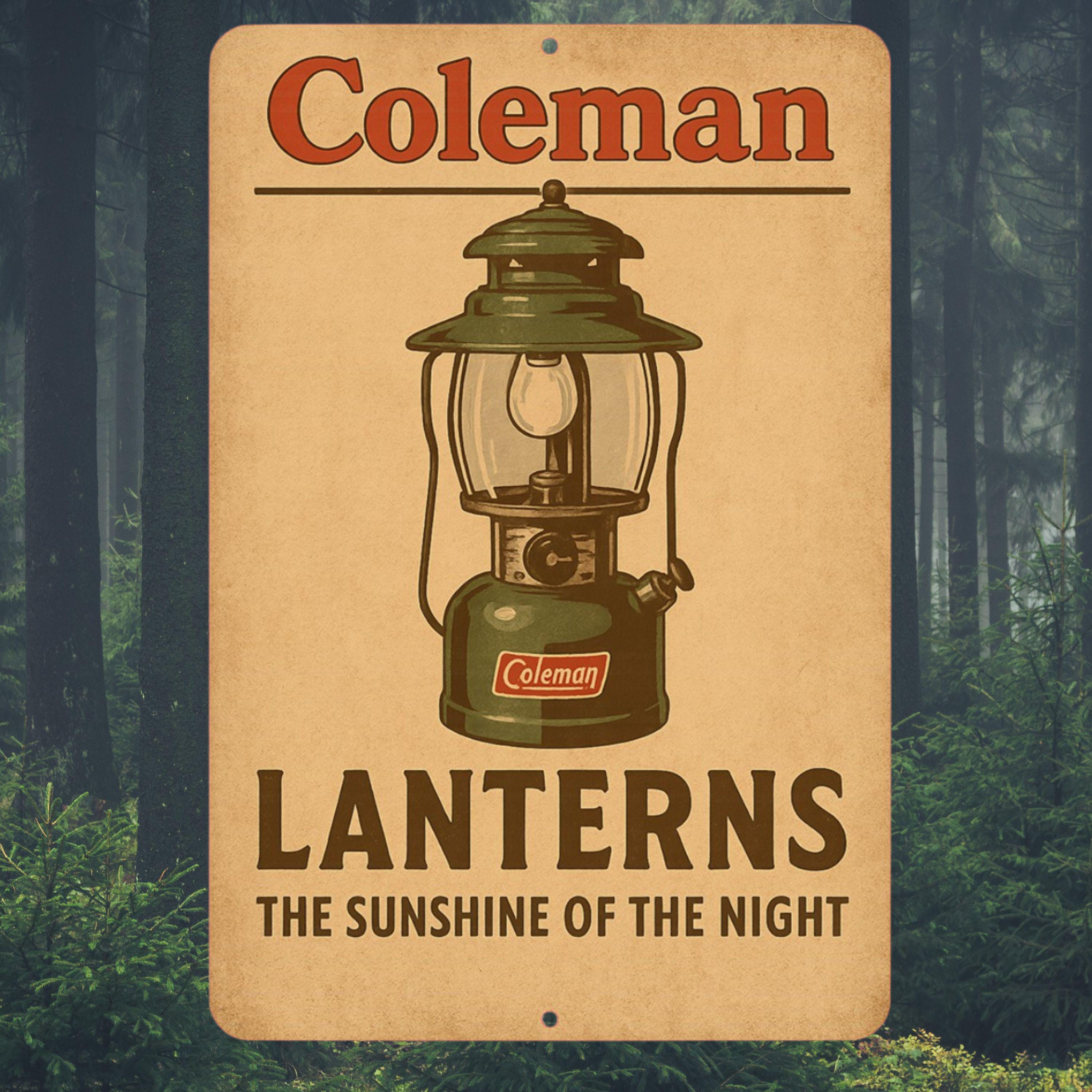 Vintage Coleman Lantern Metal Sign – Retro Camping Wall Decor 8x12