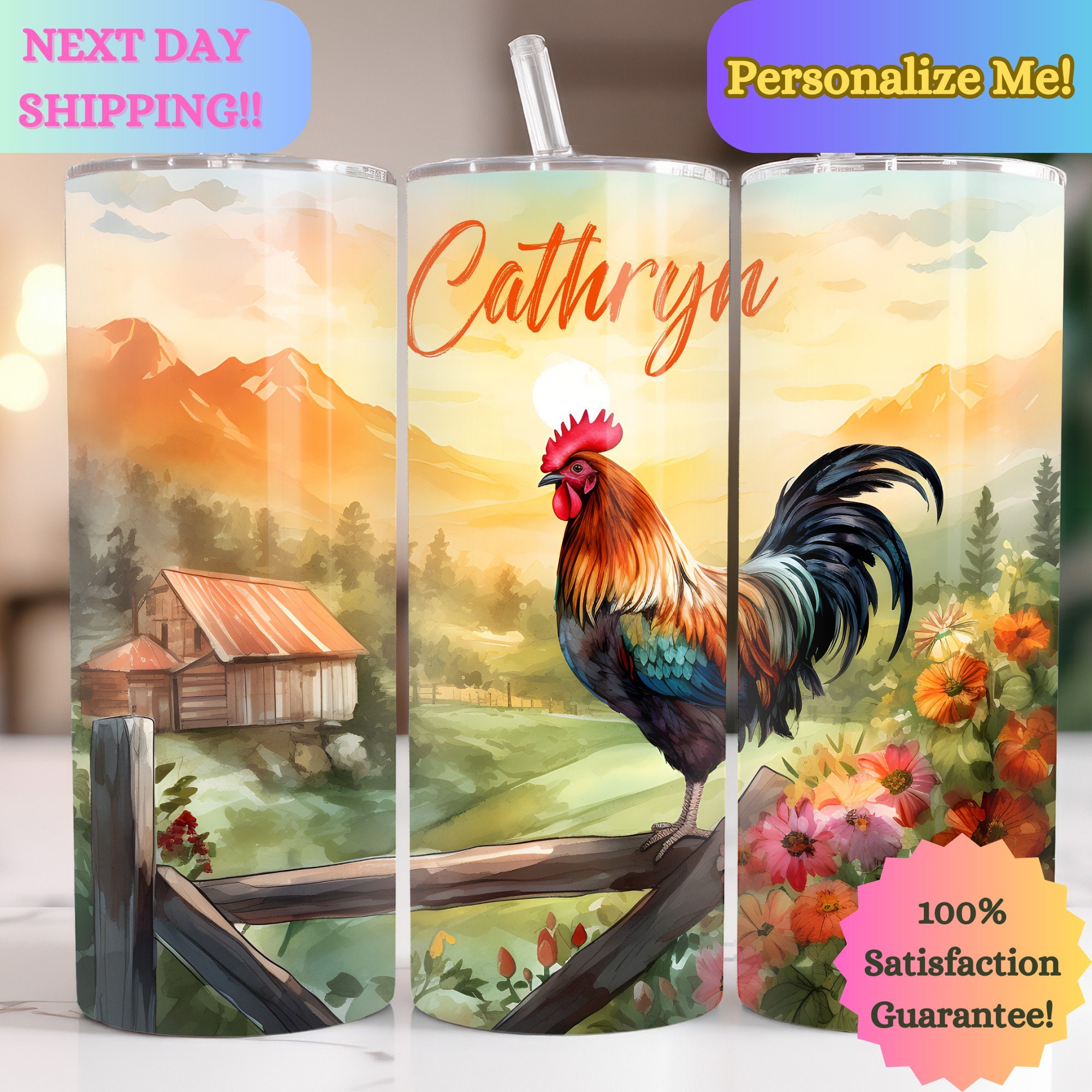40 oz Tumbler with Handle and Straw Lid Leak Proof, Chicken and Rooster  Design Coffee Travel Mug with Handle Insulated for Hot and Cold Drink Ice,  Birthday Gifts for Women Chicken Lovers 