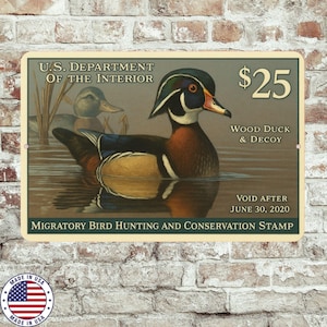 2020 Wood Duck Stamp Sign – Vintage Migratory Bird Hunting Art – 8x12 Metal Wall Decor for Hunting Lodge, Cabin, or Man Cave