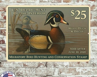 2020 Wood Duck Stamp Sign – Vintage Migratory Bird Hunting Art – 8x12 Metal Wall Decor for Hunting Lodge, Cabin, or Man Cave