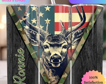 Personalized Hunting 20oz Tumbler, Deer Head Tumbler With Woodgrain, Hunting Gifts For Men, Personalized Tumbler, Deer Antlers