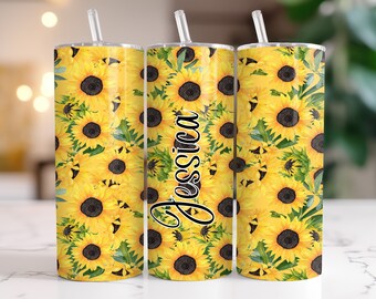 Personalized Sunflowers Tumbler, Flowers Tumbler, Yellow Floral Tumbler, Personalized Tumbler 20oz, sunflower gift,