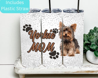 Yorkie Mom Tumbler, Yorkie Tumbler, Faux Glitter, Dog Mom, Dog Lover, Dog Gift, Dog lover Gift, 20oz Sublimated Tumbler