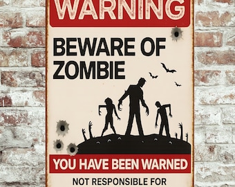 Zombiewaarschuwingsbord – 8 x 12 grappig metalen bord | Horrordecor | Halloween-rekwisiet | Pas op voor zombiebord, bord buiten