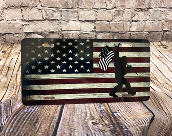 Bigfoot | Sasquatch | American Flag | Rock on| Vanity Auto Front License Plate | Peace | Christmas Gift