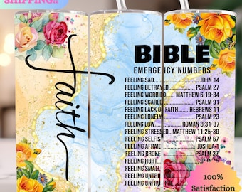 Bibel-Notfallzahlen-Becher - 20 Unzen dünner Glaube Floral Sublimierte Tasse - Christliches Inspirationsgeschenk