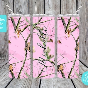 Gepersonaliseerde roze camouflagebeker, roze camouflagebeker met naam, jachtbeker meisje, aangepaste jachtcadeau, roze camouflagebeker, damesjacht