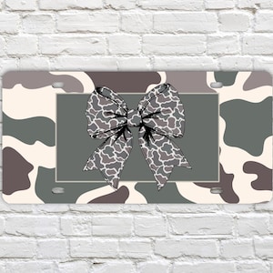 Camo Coquette Bow Vanity Front License Plate For Her