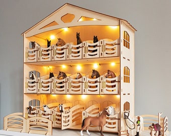 Wall and sill stables SET 18 stalls-horse stable-wooden barn-toy-pferdestall holz 48 accesories for Schleich Papo Breyer Bruder Collecta