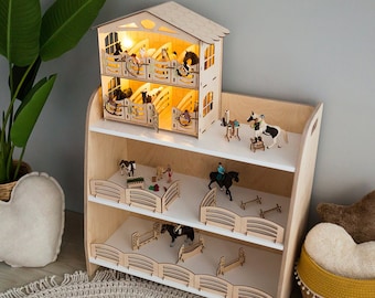 Wall and sill stables SET 8 stalls-horse stable-wooden barn-toy-pferdestall holz 30 accesories  for Schleich Papo Breyer Bruder Collecta