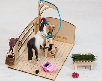 Paardenwasmachine paardenreinigingsset schleich, breyer, collecta accessoires voor houten wasmachine om te spelen